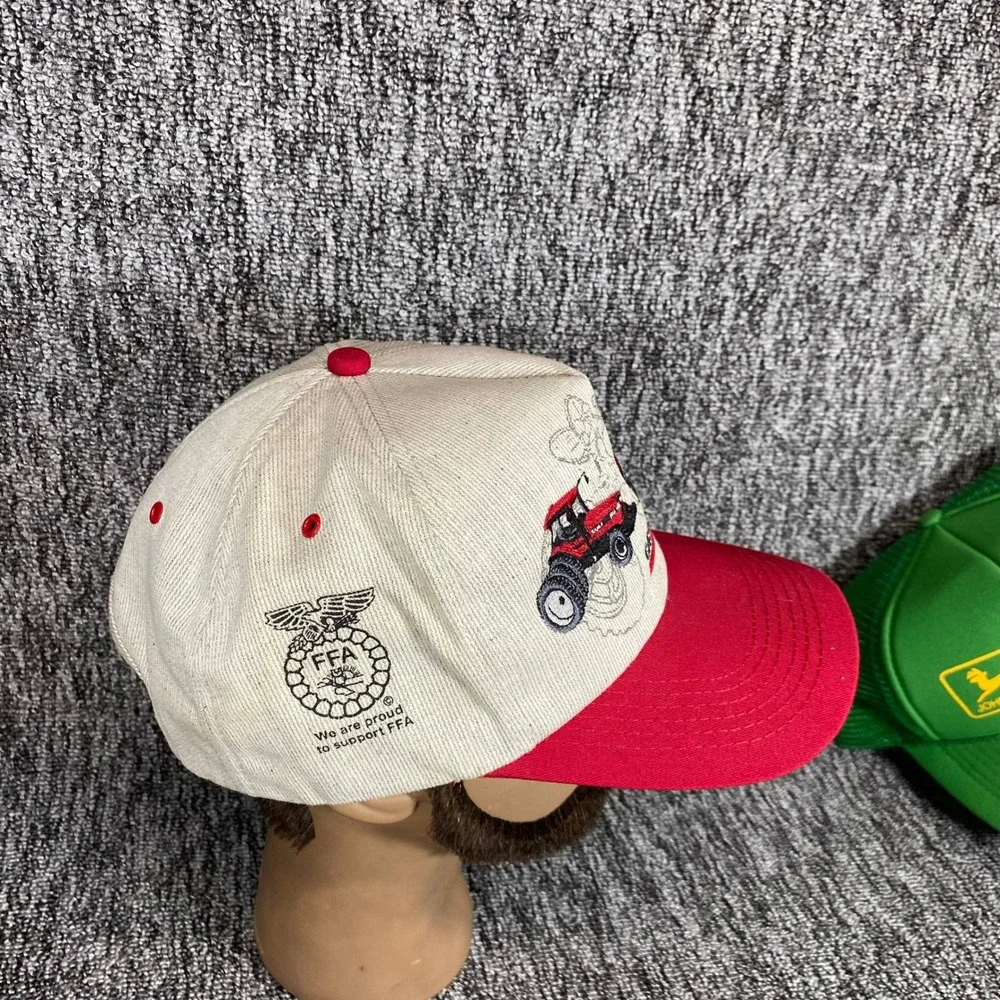 Vtg Case IH Quadtrac Tractor Snapback Hat FFA Supporter Cream Red Workwear Cap
